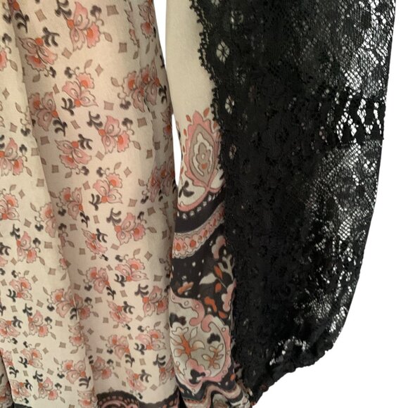 Black Coral Italian Chiffon Paisley Floral Lace Sleeve Dress Size 38 Small NWT - Picture 11 of 14